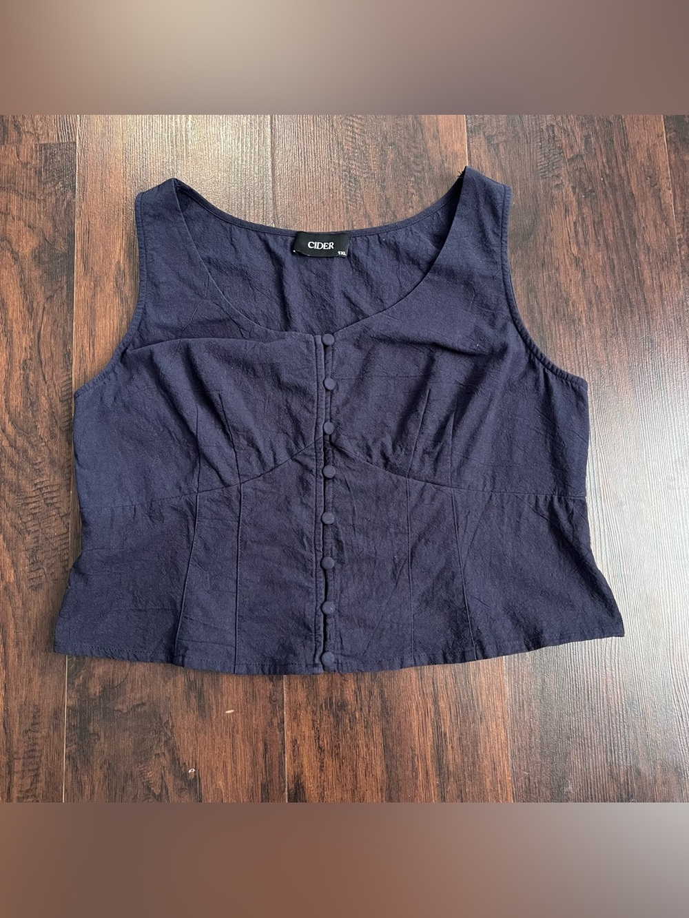 Cider Navy Button Front Corset Style Cropped Tank Top 1XL